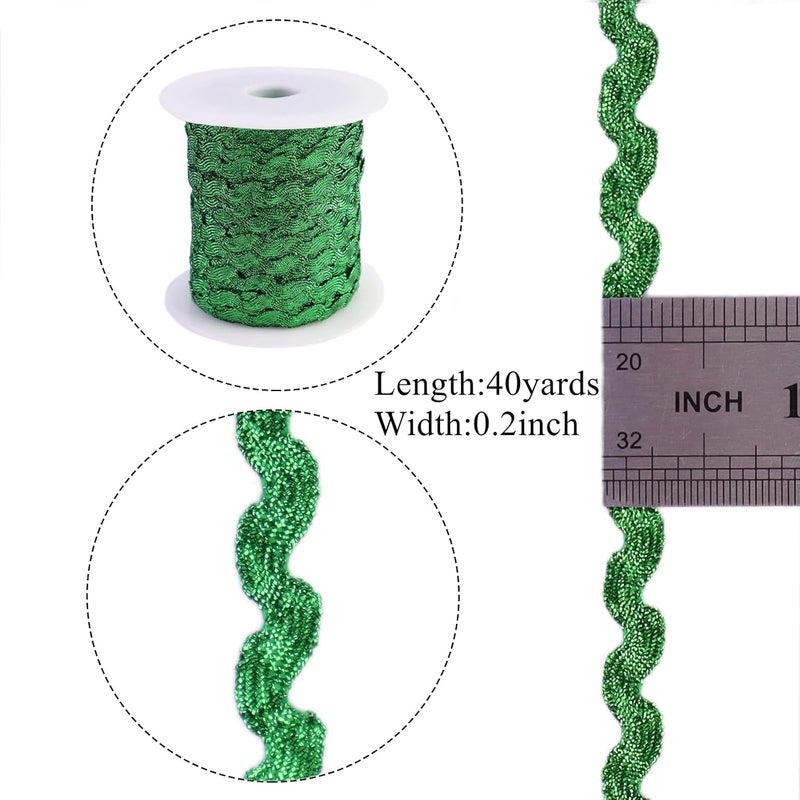 GXTIZAS 40 Yards Rick Rack Wave Bending Fringe Trim Christmas Green Glitter Lace Ribbon Metallic RIC Rac Trim for Sewing Clothes Gift Wrapping Home Party Decoration - Image 2